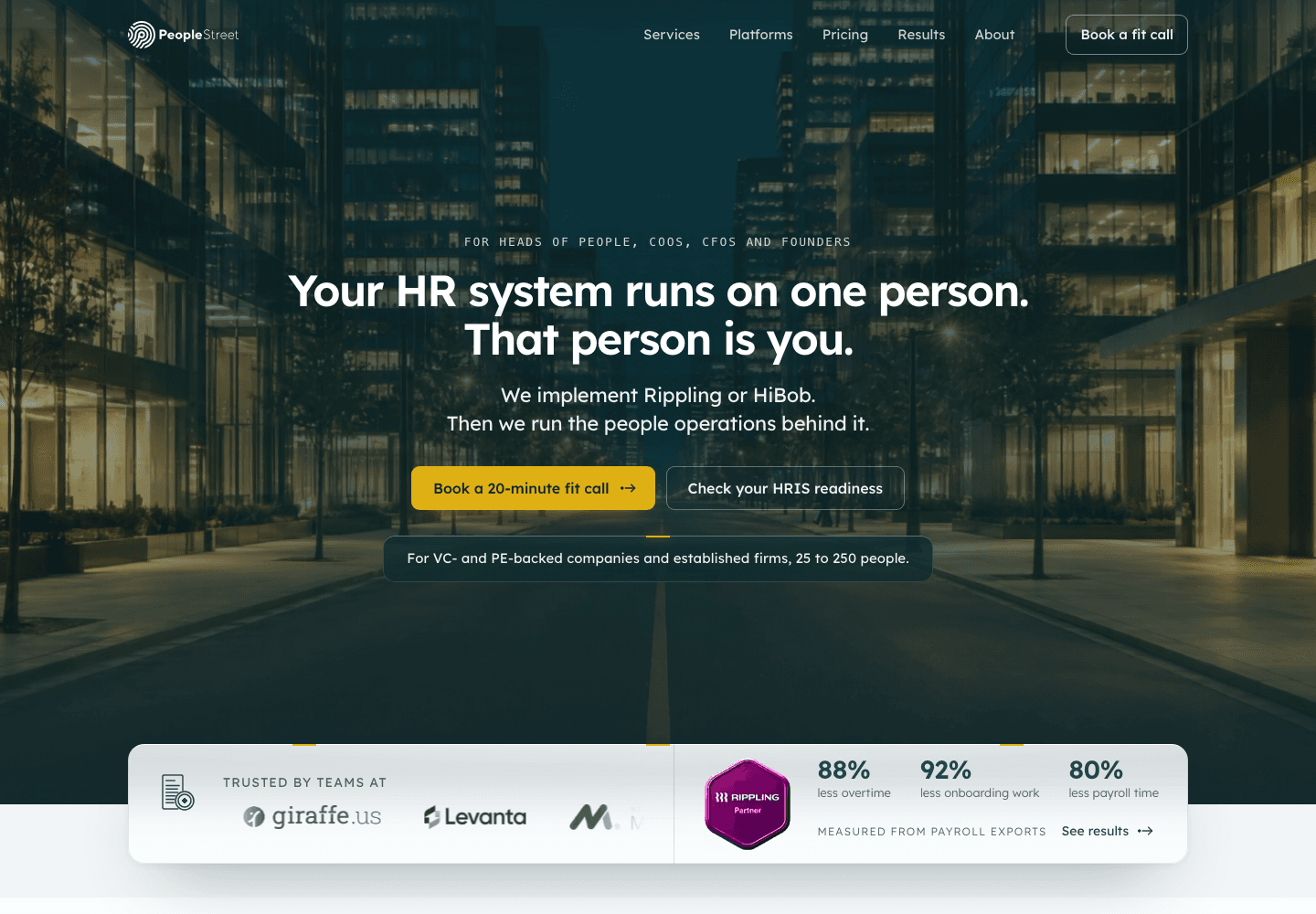 People Street homepage with HRIS services and consultation actions (desktop view)